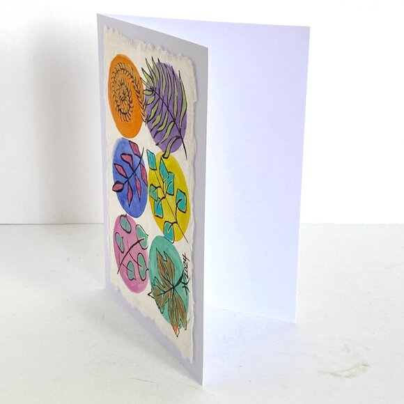 Shimmer Leaves Watercolor Ink Acrylic Art Handmade Original Blank Greeting Card - Picture 3 of 5
